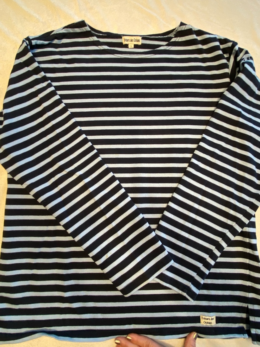 Striped Men’s French Breton Long Sleeve Tee — Navy & White